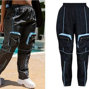 Plus Black Contrast Panel Ring Pull Shell Pants